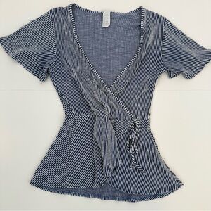 Caution To The Wind Blue and White Wrap Front Blouse